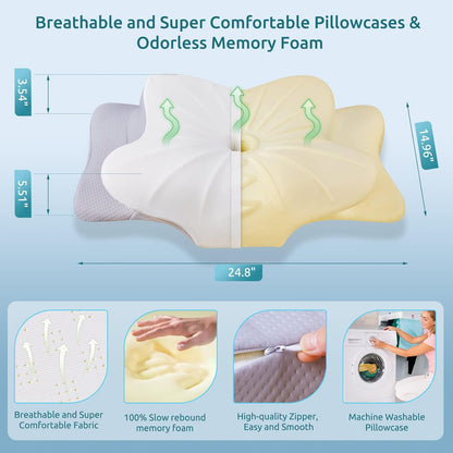 CozyPlayer D6 Memory Foam Cervical Pillow for Neck and Shoulder with Pillowcase