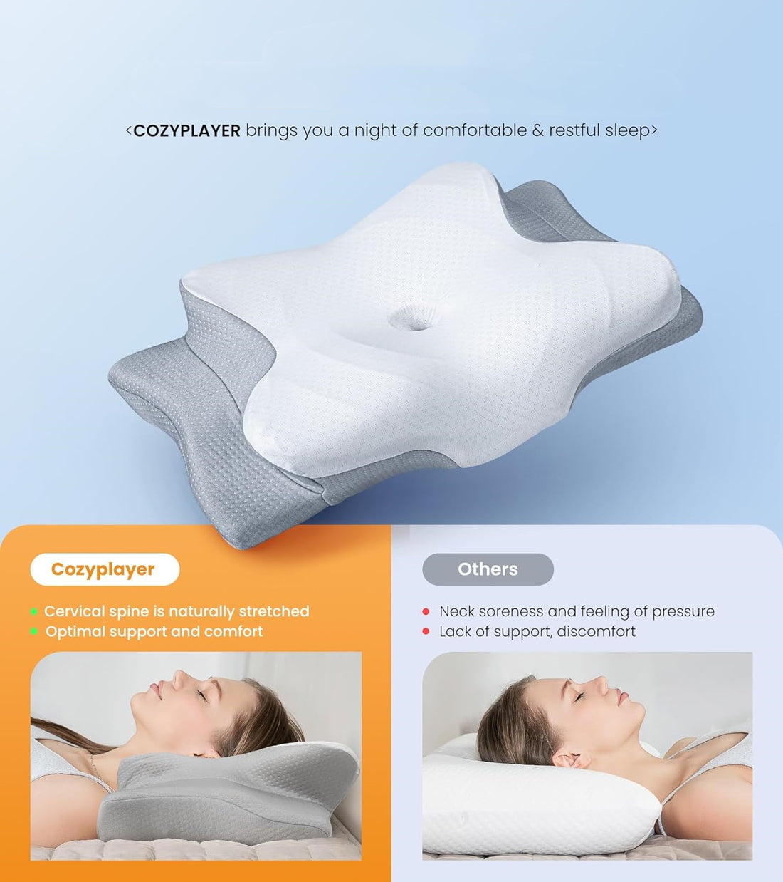 Cozyplayer C7 Ultra Pain Relief Cooling Pillow for Neck Support ...